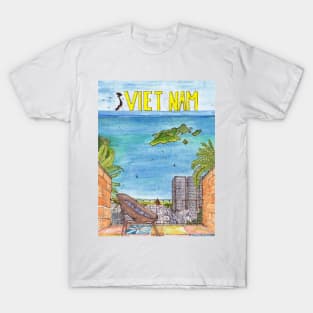 Nha Trang Sea Top View Vietnam Watercolor Illustration T-Shirt